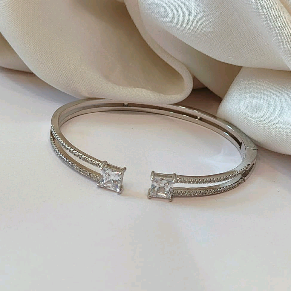 Rhodium plated CZ  Contemporary Bracelet 